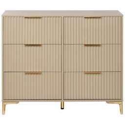 Wyld and Coco Beige 6-Drawer Chest with Fluted Fronts and Gold Handles - thumbnail 5