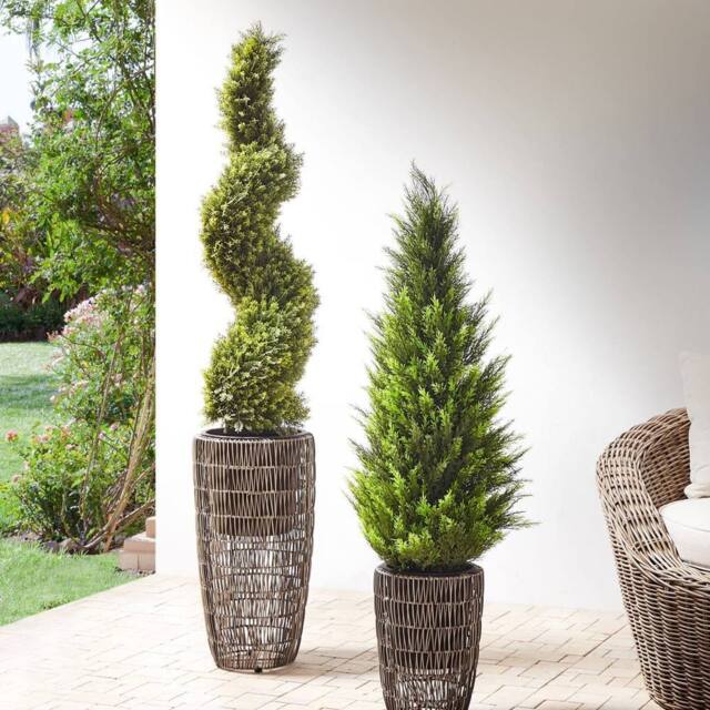 Wyld and Coco Brown Two-Pack PE Rattan Plant Pots with Plastic Inserts - image 1
