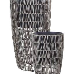 Wyld and Coco Brown Two-Pack PE Rattan Plant Pots with Plastic Inserts - thumbnail 2