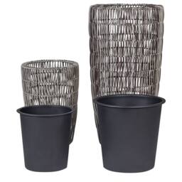Wyld and Coco Brown Two-Pack PE Rattan Plant Pots with Plastic Inserts - thumbnail 4