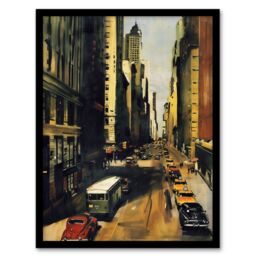 "Artery8 5th Avenue 1950s Painting Vintage Cars New York Framed Art Print in Brown - Size: W12"" x H16""" - thumbnail 1