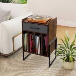 Havendro Record Player Stand with Drawer Vinyl Holder Display Shelf Brown - thumbnail 5