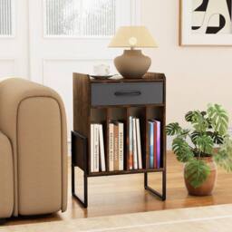 Havendro Record Player Stand with Drawer Vinyl Holder Display Shelf Brown - thumbnail 4