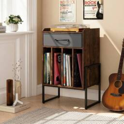 Havendro Record Player Stand with Drawer Vinyl Holder Display Shelf Brown - thumbnail 3