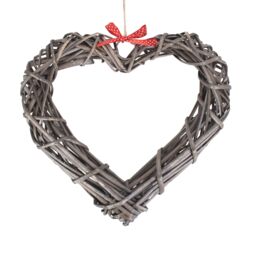 Red Hamper Wicker Wide Heart Wreath With Red Spotty Ribbon in Grey