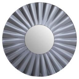Orsina Contemporary Round Silver Wall Mirror, Sculptural Decorative Mirror with Radial Pattern, Statement Wall Décor in Grey - thumbnail 6
