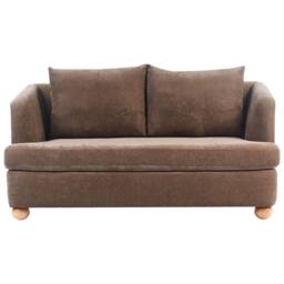 Wyld and Coco 6-Seater Brown Chenille Sofa Set with Round Eucalyptus Wood Legs - thumbnail 4