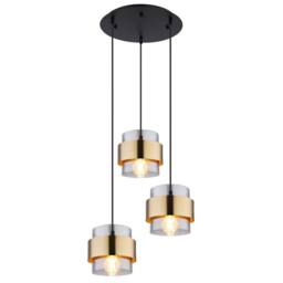 Netlighting Milley Cluster Pendant Ceiling Light Matt Black Glass Shade 3x E27 in Gold - thumbnail 1