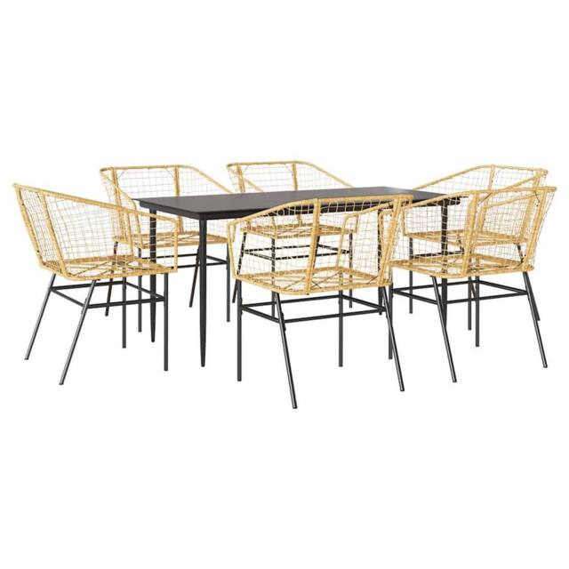 Berkfield Home 7 Piece Garden Dining Set Brown Poly Rattan Glass - image 1