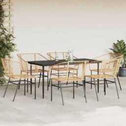 Berkfield Home 7 Piece Garden Dining Set Brown Poly Rattan Glass - thumbnail 3