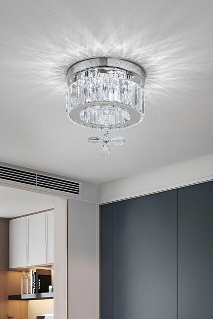 H&O Direct Modern Round Crystal Ceiling Light with Crystal Pendant in Silver - image 1