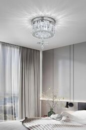 H&O Direct Modern Round Crystal Ceiling Light with Crystal Pendant in Silver - thumbnail 2