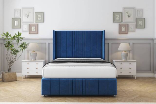 "Comfort Beds Grace Plush Divan Set No Drawers-54"" Wingback-Footboard in Navy - Size: Single" - image 1