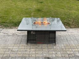 Fimous Rattan Garden Furniture High Back Corner Sofa Gas Fire Pit Dining Table Sets Gas Heater with 3 Small Footstools 9 Seater in Dark Grey - thumbnail 5
