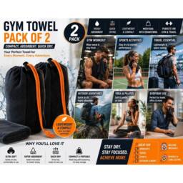 NESTLUNE Large Microfiber Towel 2Pcs Gym Beach Swim Camping in Black - thumbnail 3