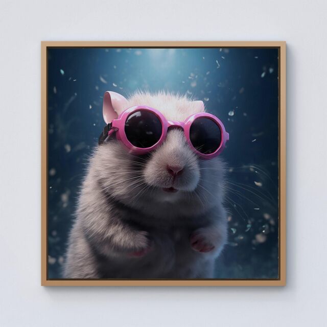 Warren Reed - Designer Splashart DoorMouse with Pink Glasses Framed Canvas in Light Brown - Size: w40 inch x h40 inch - image 1