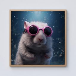Warren Reed - Designer Splashart DoorMouse with Pink Glasses Framed Canvas in Light Brown - Size: w40 inch x h40 inch - thumbnail 1