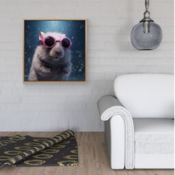 Warren Reed - Designer Splashart DoorMouse with Pink Glasses Framed Canvas in Light Brown - Size: w40 inch x h40 inch - thumbnail 2