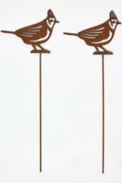 Homescapes Steel Crested Tit Garden Stake Decorations, Set of 2 in Brown - thumbnail 1