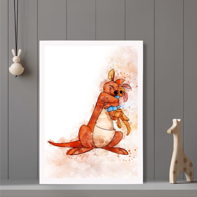 ARTZE Kanga & Roo Watercolour Winnie the Pooh Art Print with White Frame SIZE: A3 in Purple - Size: A4 - image 1