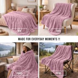 Pamposh Luxury Reversible Pink Fleece Blanket Ultra-Soft Throw for Sofa - Size: Large - thumbnail 8