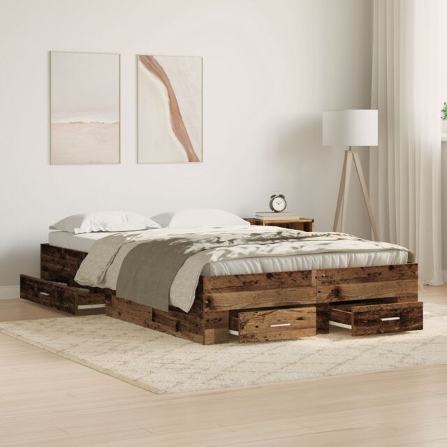 Berkfield Home Bed Frame with Drawers Old Wood 120x190 cm Engineered Wood in Brown - image 1