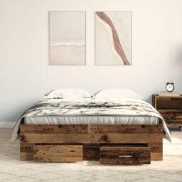 Berkfield Home Bed Frame with Drawers Old Wood 120x190 cm Engineered Wood in Brown - thumbnail 4
