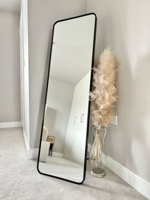 Downton Interiors Stunning Black Rectangular Metal Frame Wall or Floor Standing Dressing Mirror 145cm x 45cm - Soho Collection - Size: XL - image 1