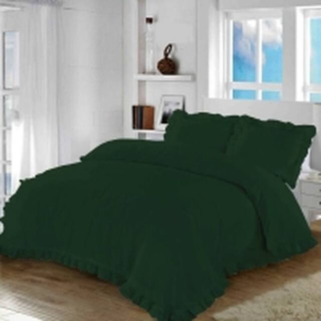 Homes-Linen Santiago Frilled Edge Polycotton Duvet Cover Set in Green - Size: Single - image 1