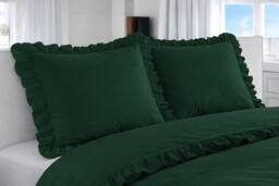 Homes-Linen Santiago Frilled Edge Polycotton Duvet Cover Set in Green - Size: Single - thumbnail 2