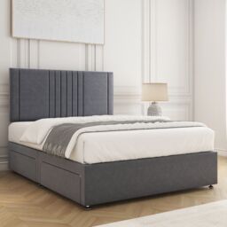 "BSSPOKE Monaco Velvet Divan Bed Set 24""Headboard 2 Drawers Footend & Mattress in Charcoal - Size: Small Double" - thumbnail 3