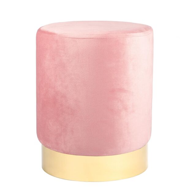 Harbour Housewares Velvet Round Pouffe Footrest Ottoman Stool - 29 x 36cm in Pink - Size: 29 x 36 cm - image 1