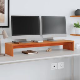 Berkfield Home Monitor Stand Wax Brown 100x27x15 cm Solid Wood Pine - Size: 100 x 27 x 15 cm - thumbnail 1