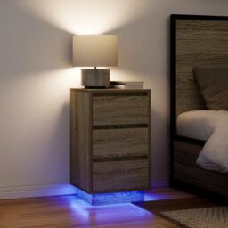 Berkfield Home Bedside Cabinet with LED Lights¬†Sonoma Oak 38x34x65 cm - Size: 38 x 34 x 65 cm - thumbnail 1