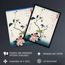"Artery8 Camellia Nightingale Japanese Vintage Wall Art Print Hiroshige in Blue - Size: W24"" x H32""" - thumbnail 2