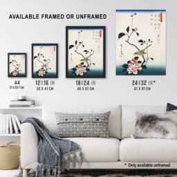 "Artery8 Camellia Nightingale Japanese Vintage Wall Art Print Hiroshige in Blue - Size: W24"" x H32""" - thumbnail 3
