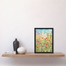 Artery8 Summer Wild Flower Blossom Meadow Folk Art Artwork Framed Wall Art Print A4 in Black - thumbnail 2