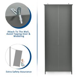 Costway Wooden Tall Bookcase 3-Tier Shelving Storage Cabinet 2 Doors Display Organizer in Grey - thumbnail 6