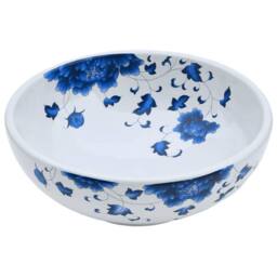Berkfield Home Durable Countertop Basin White & Blue Round Œ¶41x14 cm Ceramic - Size: 41x14 cm - thumbnail 1
