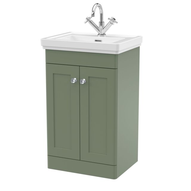 Balterley Bathroom Floor 2-Door Vanity Unit & Fireclay Basin, Satin Green, 500mm in Green - image 1