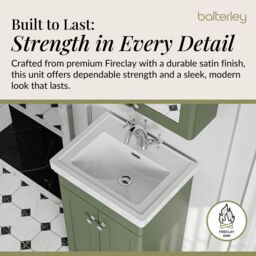 Balterley Bathroom Floor 2-Door Vanity Unit & Fireclay Basin, Satin Green, 500mm in Green - thumbnail 4