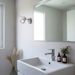 Happy Homewares Modern Designer Chrome & Satin Nickel Spot IP44 Bathroom Wall Light Fitting in Silver - thumbnail 6