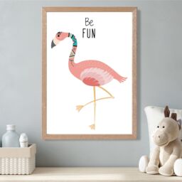 ARTZE Be Fun Flamingo Tribal Animal Quote Framed Print SIZE: A2 with Oak Frame in Pink - thumbnail 2