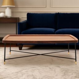 Orsina Coffee Table with Black Cross Metal Legs, Walnut Veneer Rectangular Top with X‑Frame Support, Centrepiece in Natural - thumbnail 1