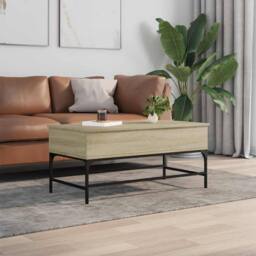 Berkfield Home Coffee Table Sonoma Oak 100x50x45 cm Engineered Wood & Metal in Light Tan - Size: 100 x 50 x 45 cm - thumbnail 3