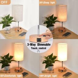 Kelvenix Touch Control Bedside Lamps, 3-Way Dimmable Table Lamp in Beige - thumbnail 4