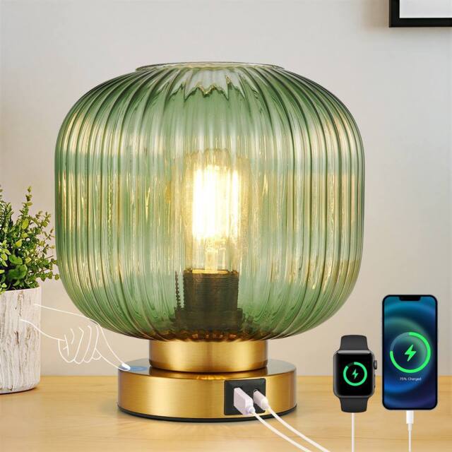 Harper Living Table Lamp, Touch Control Dimmable E27 Desk Lamp, Green Glass Shade - image 1