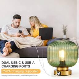 Harper Living Table Lamp, Touch Control Dimmable E27 Desk Lamp, Green Glass Shade - thumbnail 5