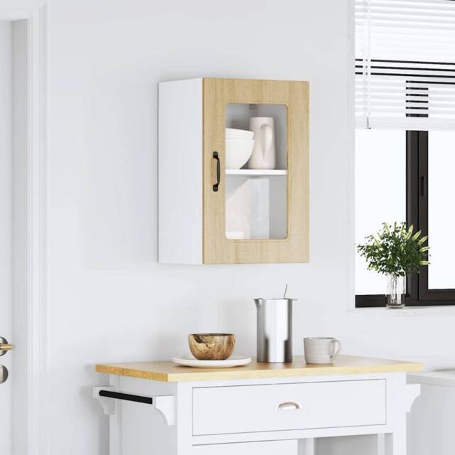 Berkfield Home Kitchen Wall Cabinet with Glass Door Kalmar Sonoma Oak Engineered Wood in Brown - image 1