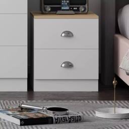 FORGEVIO White Bedside Table Cabinet 2 Drawer Metal Cup Handles - thumbnail 4